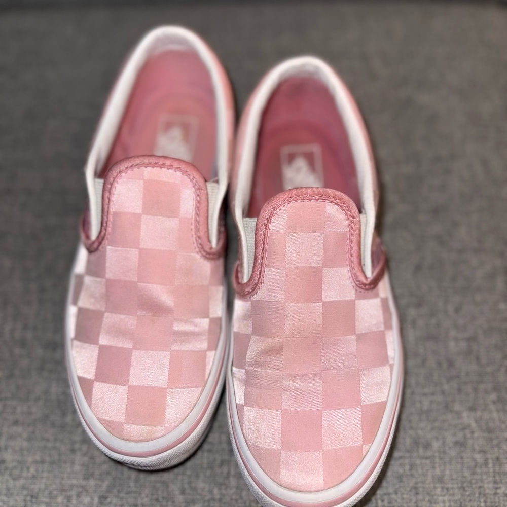 Vans Kids Little Girls Pink and White Checkered Slip-On Sneakers Girls Size 2 - Picture 7 of 16